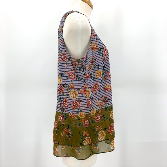 Cabi Penelope Top # 5354, Floral & Striped Print Sleeveless Layered Top, Small - Picture 11 of 16